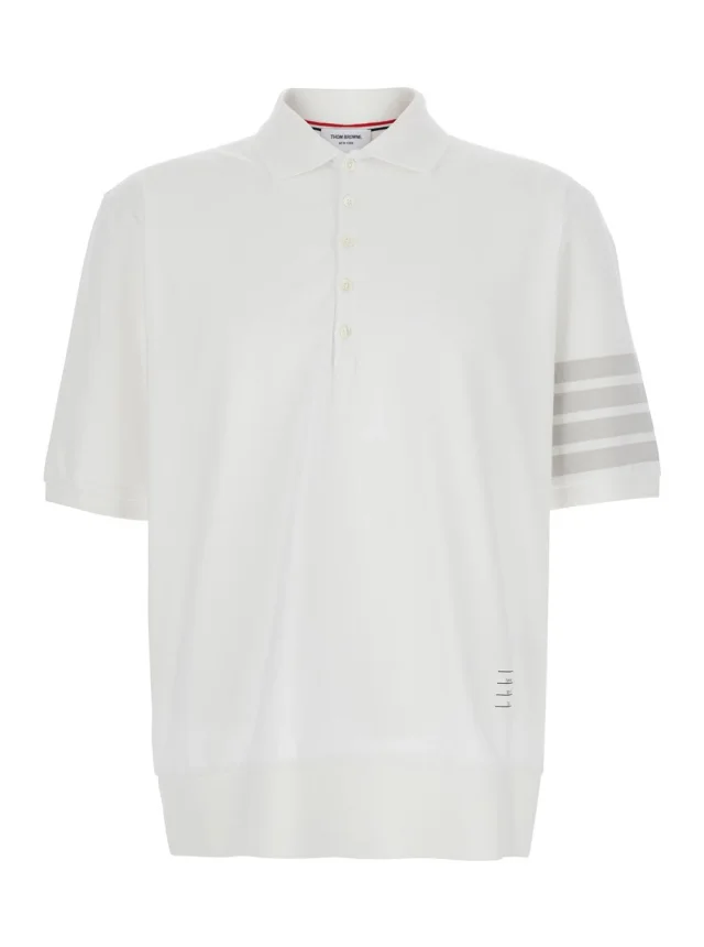 Thom browne White Polo with Classic Collar and 4-Bar Detail on Sleeve in Cotton for Men in White 100% Cotton from Gaudenzi Boutique, photo 1 of 1