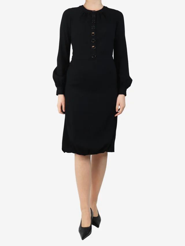 Burberry Black wool crepe midi dress - size UK 8 in Black Wool from Sign of the Times