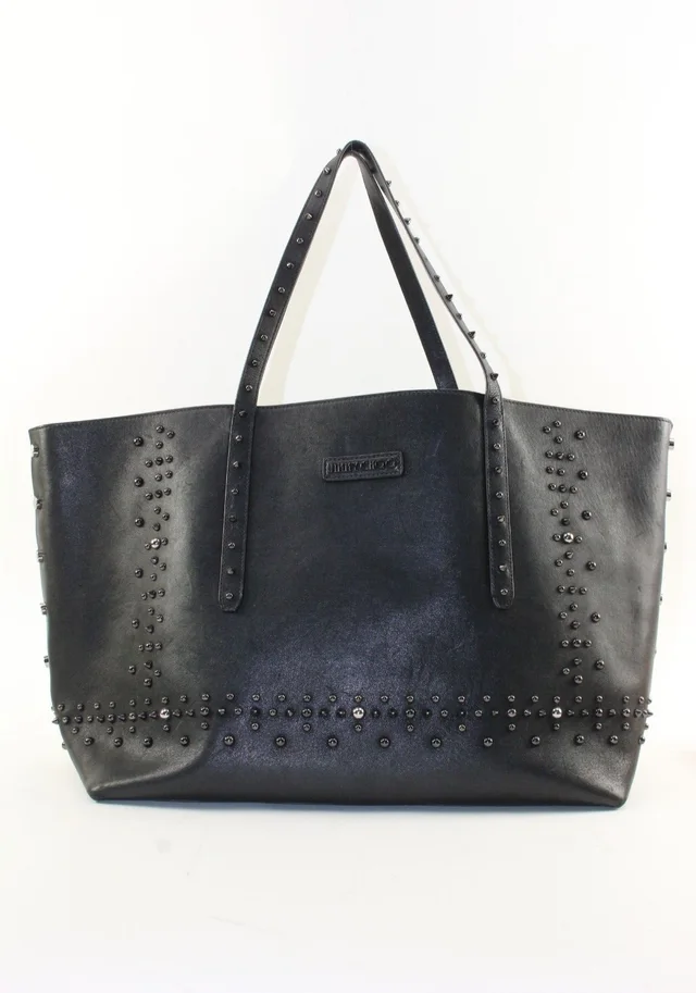 Jimmy Choo Black Leather Studded Tote Spike Grommet Rivet in Black Leather from Bagriculture