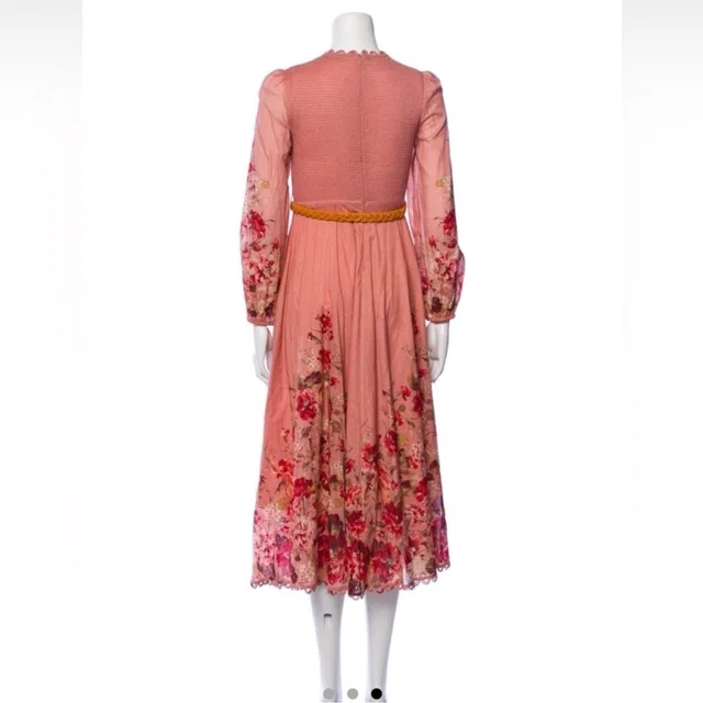 Zimmermann Pink Pleated Midi Dress With Bishop Sleeves in red|pink from Poshmark