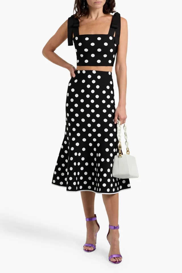 Carolina Herrera Polka-Dot Intarsia-Knit Midi Skirt in Black, photo 2 of 4 from THE OUTNET