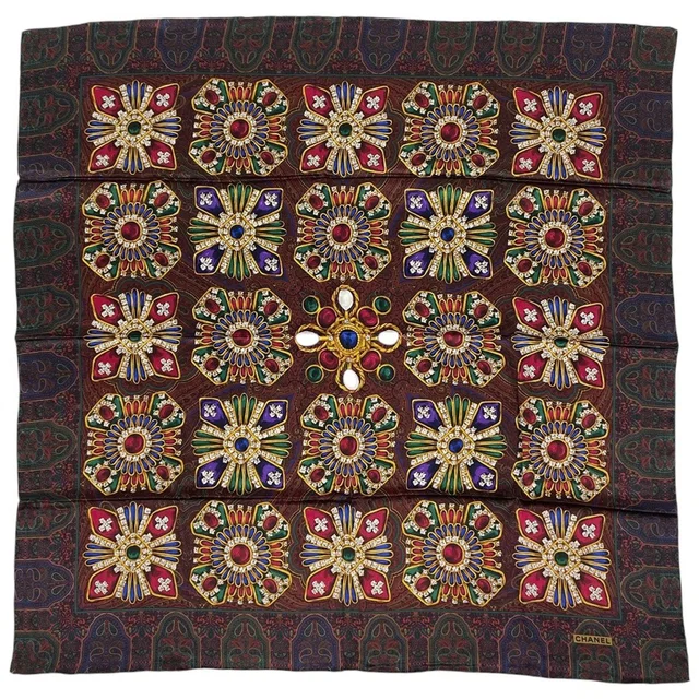 Chanel Scarf Bijou Silk Red Multicolor in Red Silk from The Reluxe
