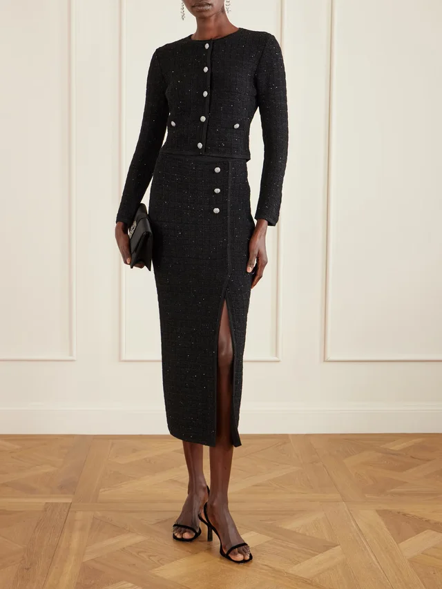 ALESSANDRA RICH Embellished knitted midi skirt in Black, photo 2 of 2 from NET-A-PORTER (Canada)