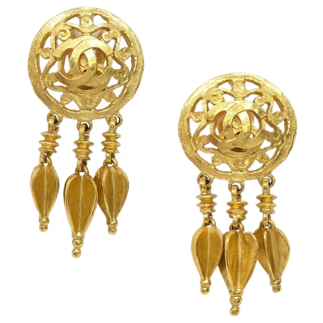 Chanel Dangle Clip-On Earrings Gold 95A in Gold from AMORE Vintage Tokyo