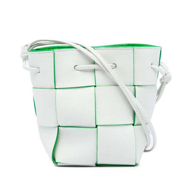 White Bottega Veneta Mini Nappa Maxi Intrecciato Cassette Bucket Bag in White Nappa leather from Designer Revival
