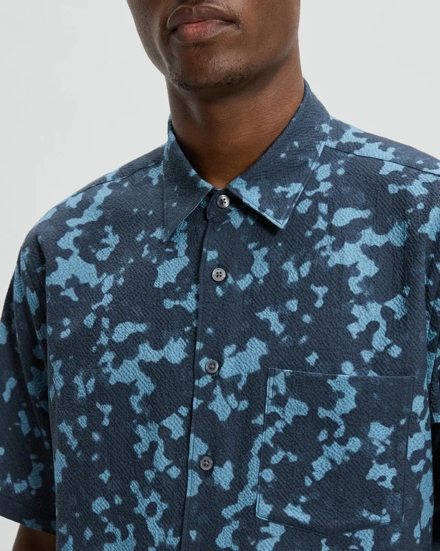 Theory Weekend Short-Sleeve Shirt in Printed Cotton Seersucker, photo 5 of 6 from Theory