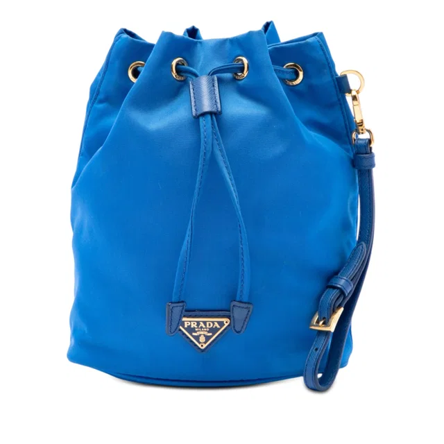 Blue Prada Tessuto Drawstring Pouch in Blue Nylon from Designer Revival