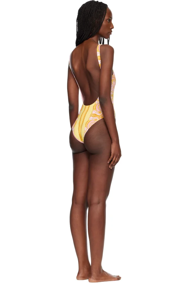 Versace Yellow & Pink Printed One-Piece Swimsuit, photo 3 of 4 from SSENSE