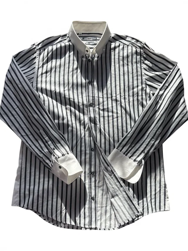 Dolce & Gabbana 100% Linen Black And White Vertical Stripe Dress Shirt in black|white from Poshmark