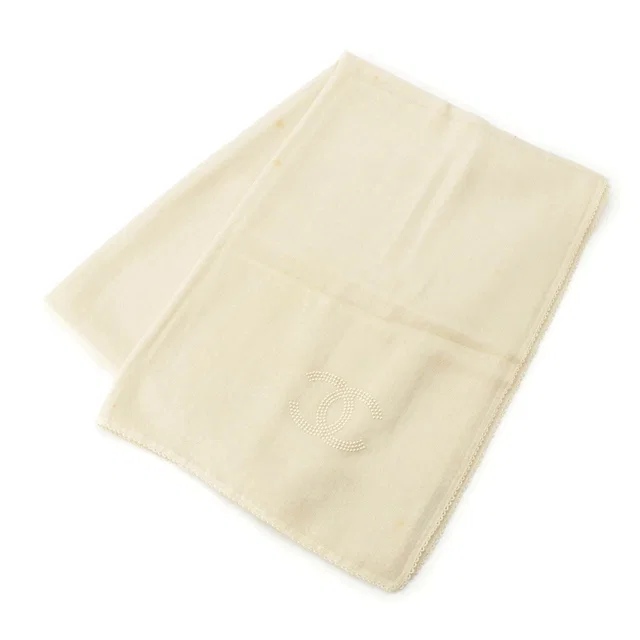 Chanel Pearl CC Logo Large Scarf Shawl White in White Cashmere from The Reluxe