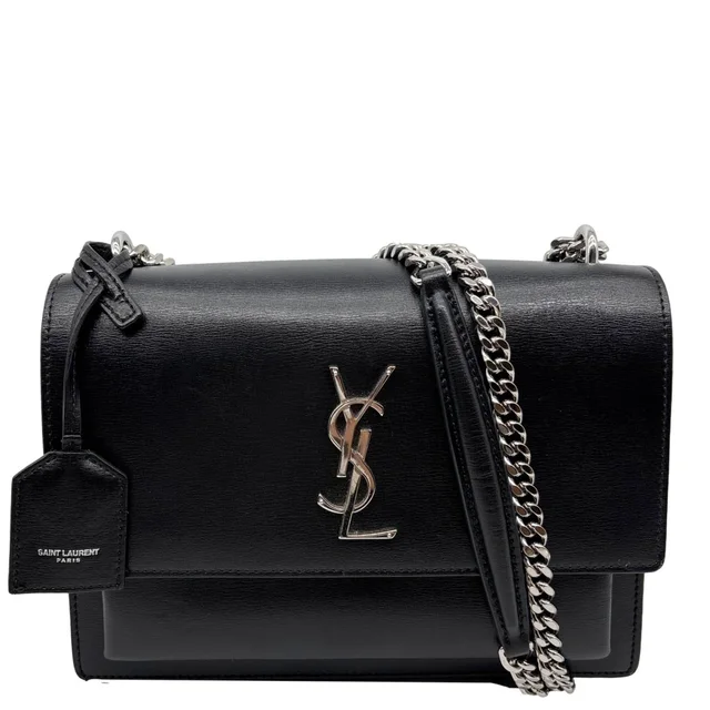 Saint Laurent Sunset Monogram Leather Shoulder Bag Black in Black Leather from Dallas Designer Handbags
