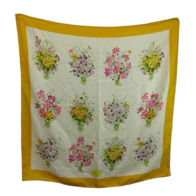 Gucci Vintage Scarf Large Silk Bouquet Flower All Over Print Logo Yellow in Yellow Silk from The Reluxe