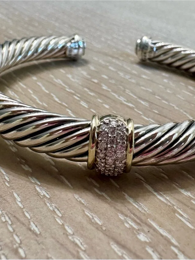 David Yurman Bracelet 7mm Cable Cuff Silver Cable 18kgold Pave Diamond in silver|gold|gray from Poshmark, photo 1 of 1