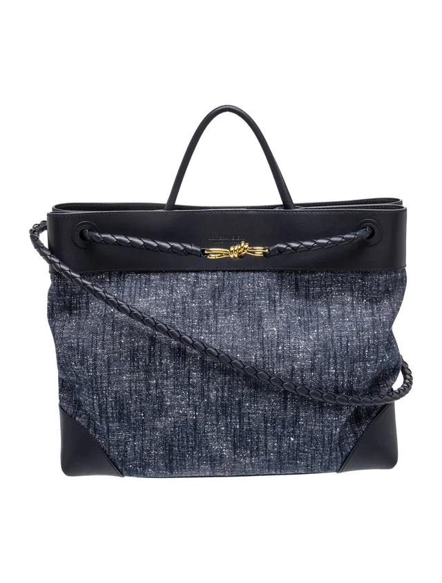 Bottega Veneta Canvas Andiamo Denim Bouclé Tote Bag Large in blue Canvas from The RealReal
