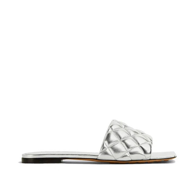 Bottega Veneta Silver Calfskin Flat Sandals in Silver Calfskin from HEWI