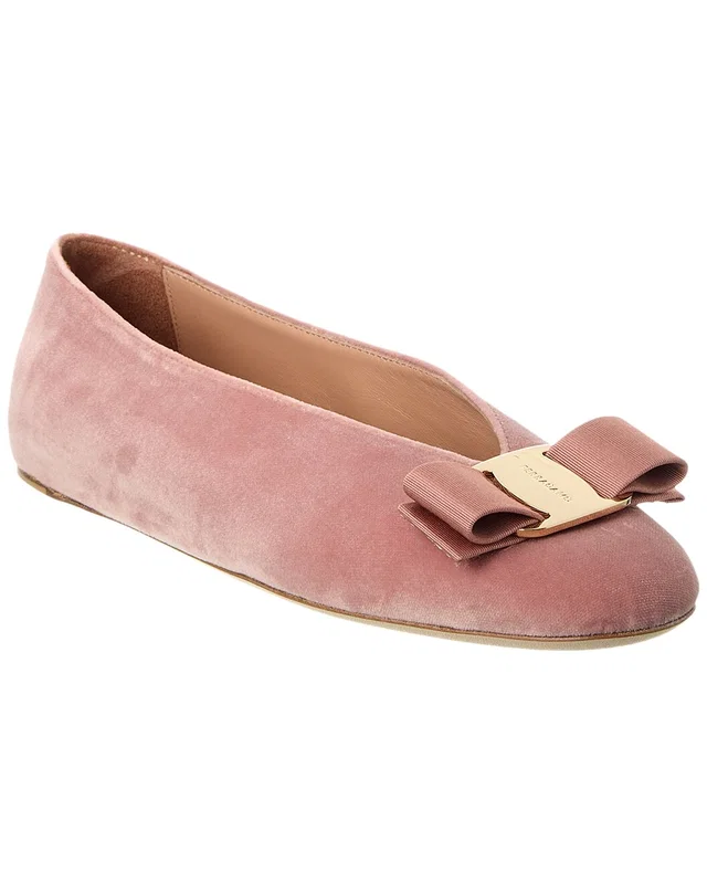 Ferragamo Vara Bow Velvet Flat in Brown, image 1 of 1 from Rue La La
