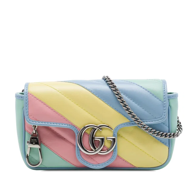 Green Gucci Mini GG Marmont Matelasse Diagonal Calfskin Flap Crossbody in Green Calfskin from Designer Revival