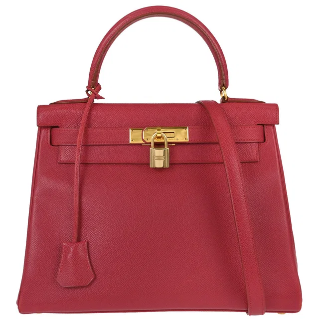 Hermès Rouge Garance Courchevel Kelly 28 Retourne 2way Shoulder Handbag in Red from AMORE Vintage Tokyo
