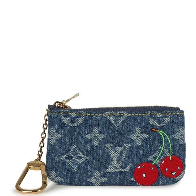Louis Vuitton X Takashi Murakami Key Pouch Denim Monogram Cherry Gold Hardware in Denim from Madison Avenue Couture