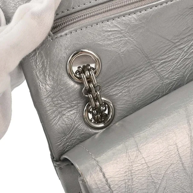 Chanel Reissue 2.55 Double Compartment Flap Quilted Aged Calfskin Silver Bag in Silver Calfskin from HEWI, photo 9 of 15