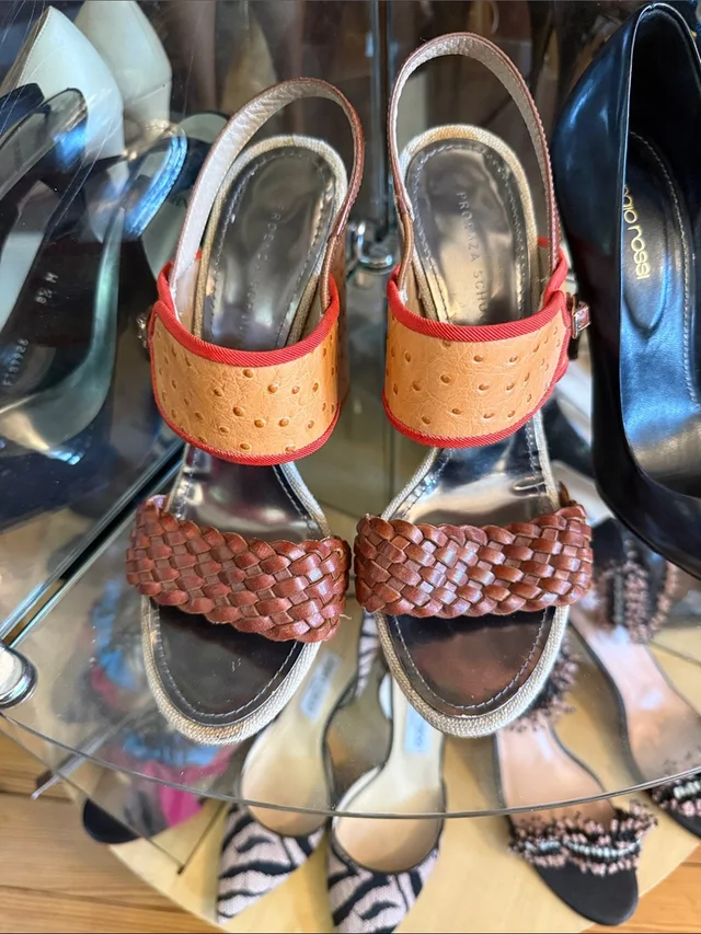 Proenza Schouler Braided Brown Leather & Orange Slingback Heeled Sandals in orange|brown|red Leather from Poshmark