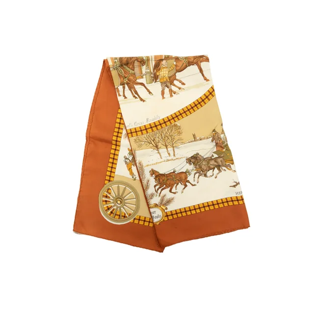 White Hermès L Hiver en Poste Silk Scarf 90 Scarves in White Silk from Designer Revival
