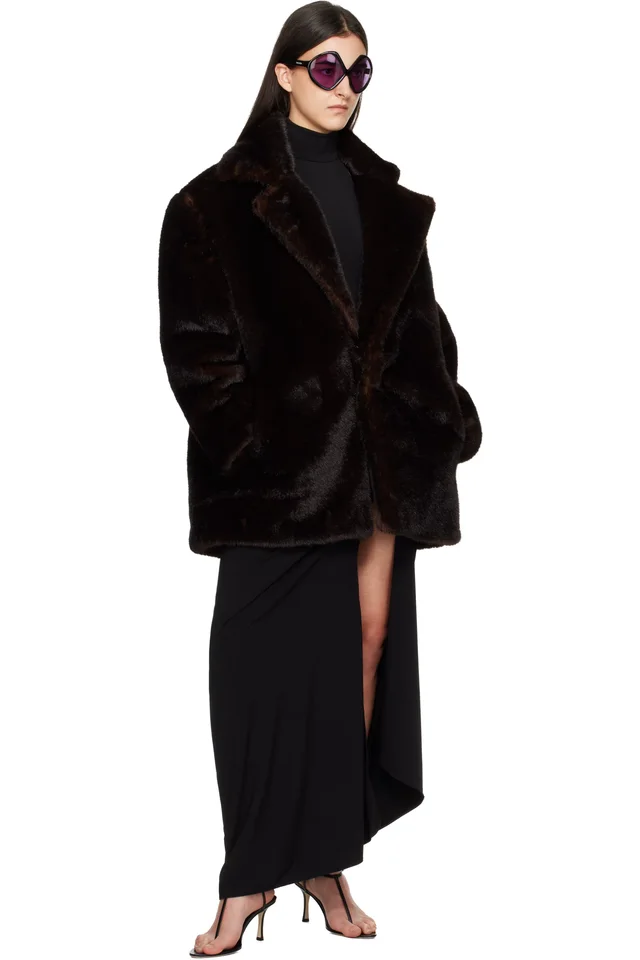 Coperni Brown Notched Lapel Faux-Fur Coat, photo 4 of 4 from SSENSE