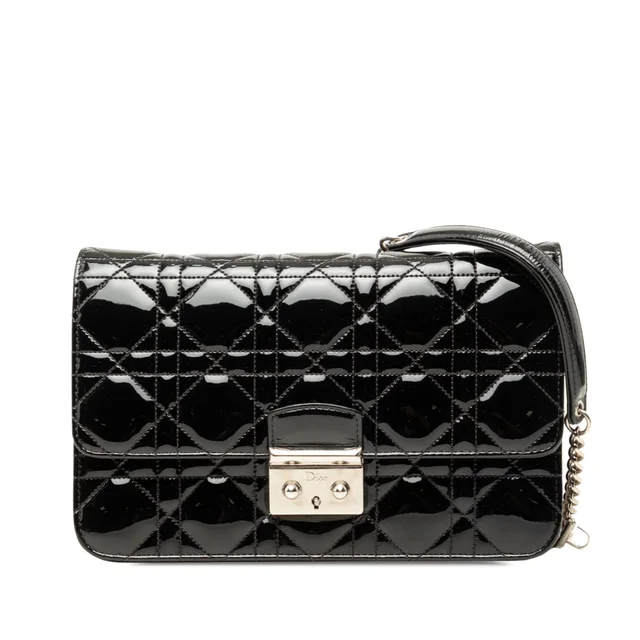 Black Dior Patent Cannage Miss Dior Promenade Crossbody in Black Patent leather from Designer Revival