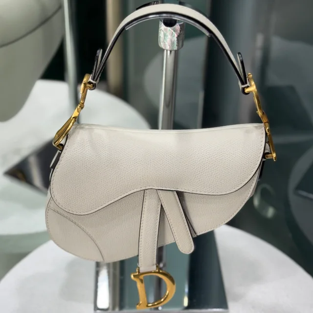 Dior Mini Saddle Bag White Grained Calfskin in White Caviar leather from Revivre Luxury Consignment