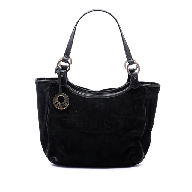 Black Fendi Zucca Suede Chef Tote in Black Suede from Designer Revival