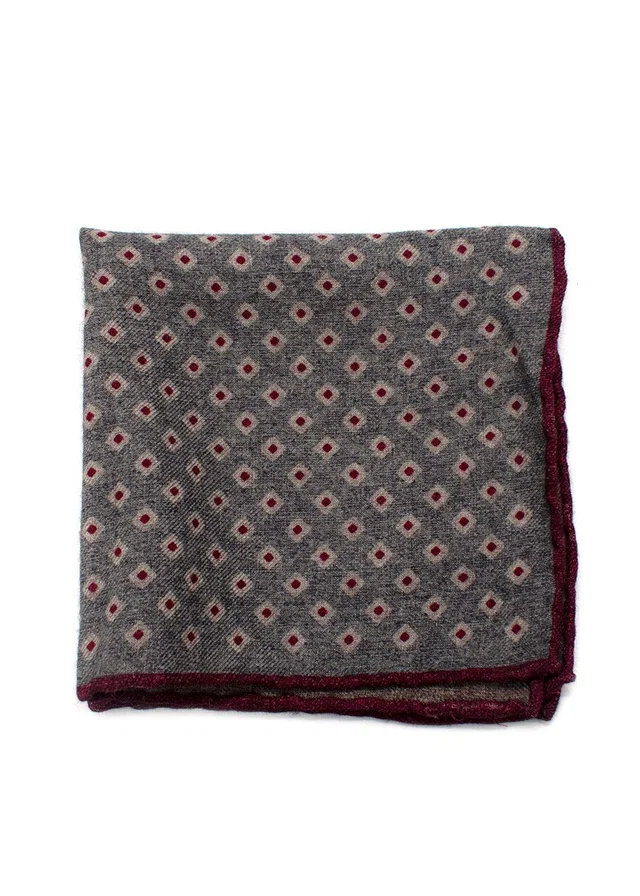 Brunello Cucinelli Grey And Burgundy Wool Pocket Square in Burgundy Wool from HEWI