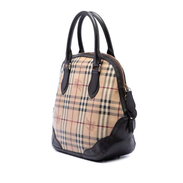 Beige Burberry Medium Haymarket Check Coated Canvas Orchard Bowling Bag Satchel in Beige Coated canvas from Designer Revival, photo 2 of 6