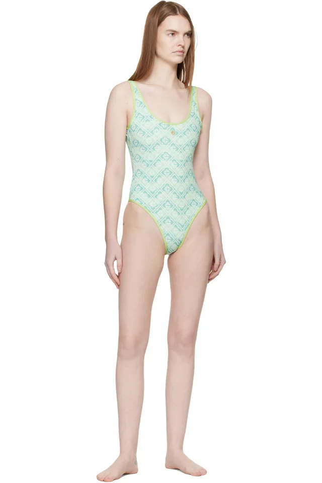 Casablanca Green Wavy Monogram Swimsuit, photo 4 of 4 from SSENSE