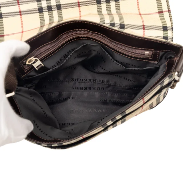 Beige Burberry House Check Canvas Flap Crossbody in Beige Canvas from Designer Revival, photo 4 of 6