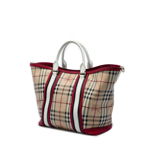 Beige Burberry Medium Haymarket Check Coated Canvas Jameson Tote in Beige Coated canvas from Designer Revival, photo 2 of 5