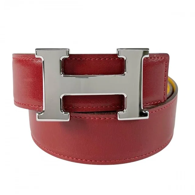 Hermès Belt Constance Reversible Leather Red Yellow Silver in Red Leather from The Reluxe