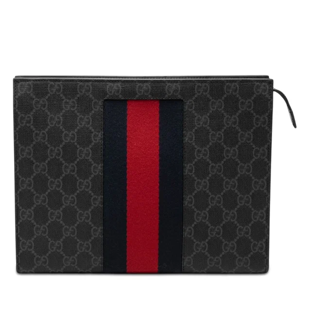 Black Gucci GG Supreme Web Clutch in Black Coated canvas from Designer Revival