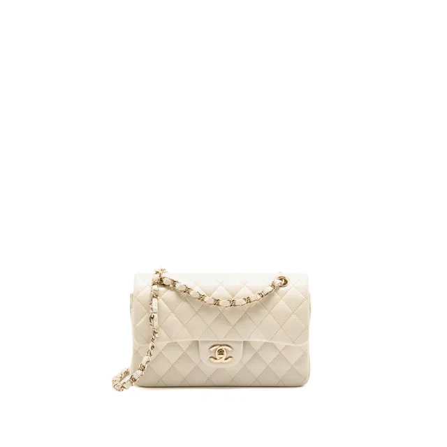 Chanel Small Classic Double Flap Bag Caviar Ivory LGHW (Microchip) in White Caviar leather from EMIER