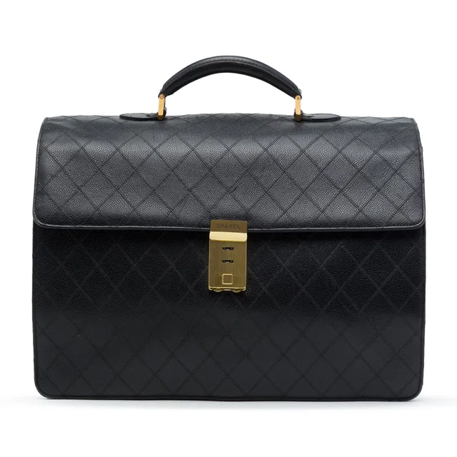 Black Chanel Quilted Caviar Combination Lock Briefcase Business Bag in Black Caviar leather from Designer Revival