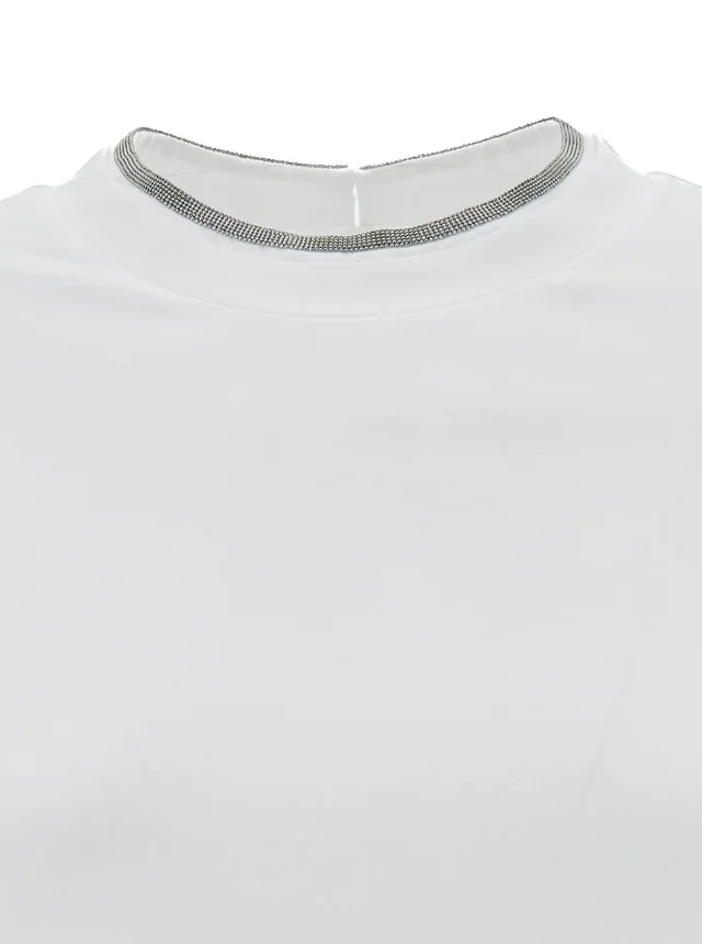 Brunello cucinelli T-Shirt with Monile Detail in White Cotton for Women in White 95% Cotton 5% Elastane, photo 6 of 6 from Gaudenzi Boutique