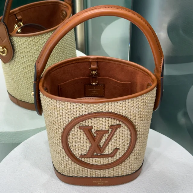 Louis Vuitton Beige Raffia Petit Bucket Bag from Revivre
