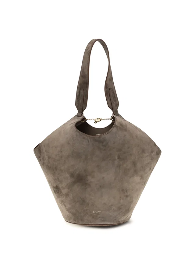 Khaite Lotus Shoulder Bag — Gray Calf Leather Bos Taurus in Grey Calfskin from HEWI