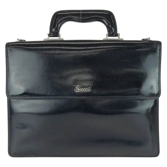 Gucci Vintage Black Silver Leather Business Briefcase in Black Leather from The Reluxe