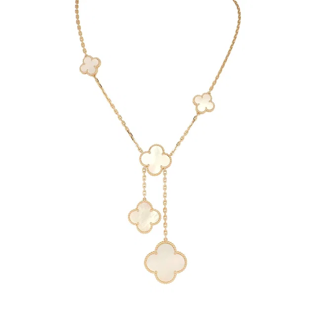 Van Cleef & Arpels Magic Alhambra 6 Motif Necklace Mother of Pearl 18K Yellow Gold in Yellow from Madison Avenue Couture