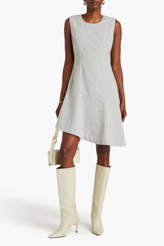 Derek Lam 10 Crosby Asymmetric Pinstriped Wool-Blend Dress in Light gray, photo 2 of 4 from THE OUTNET