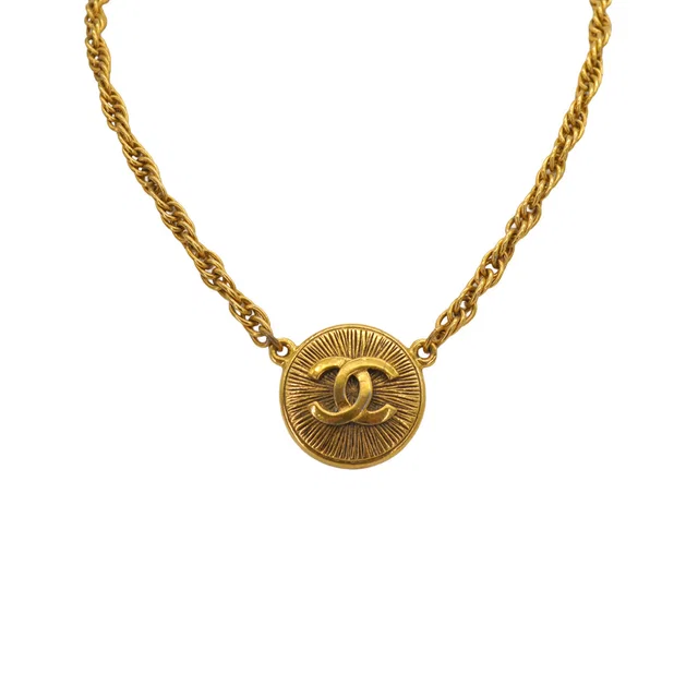 Chanel Vintage Necklace Cocomark Round Gold Accessory in Gold from Luxury Promise