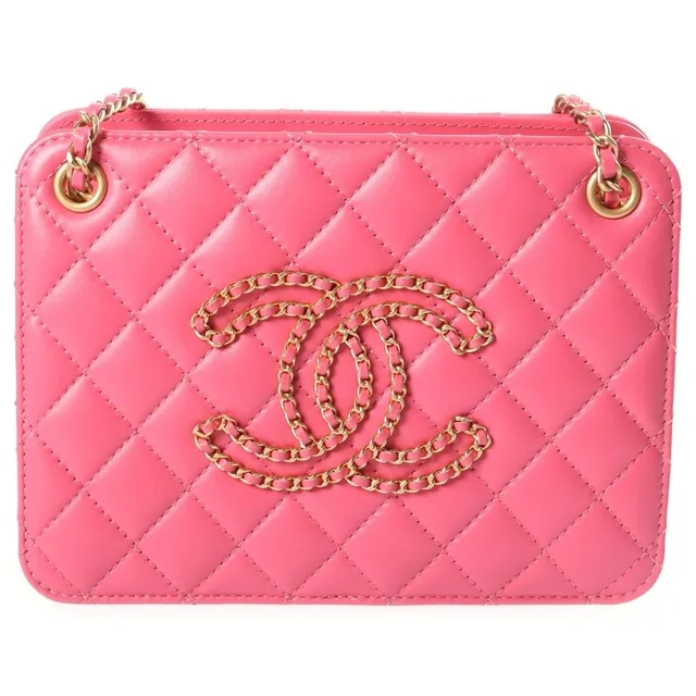 Chanel Quilted CC Logo Chain Shoulder Bag Pink Lambskin Gold in Pink Lambskin from The Reluxe