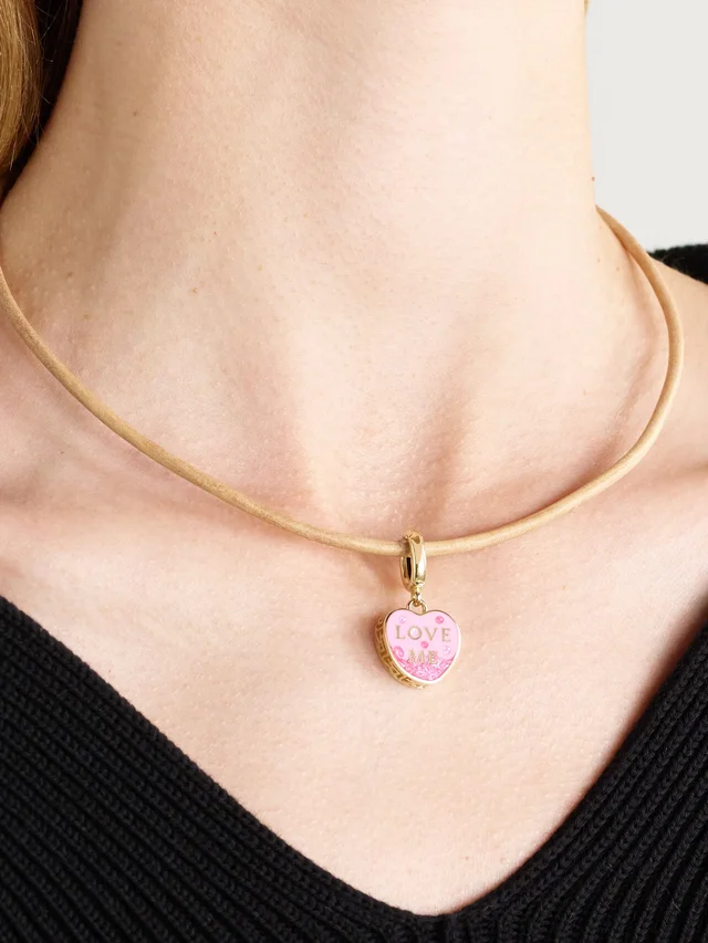 LAUREN RUBINSKI Love Me 14-karat gold, enamel and cord necklace in Beige, photo 2 of 2 from NET-A-PORTER (Canada)