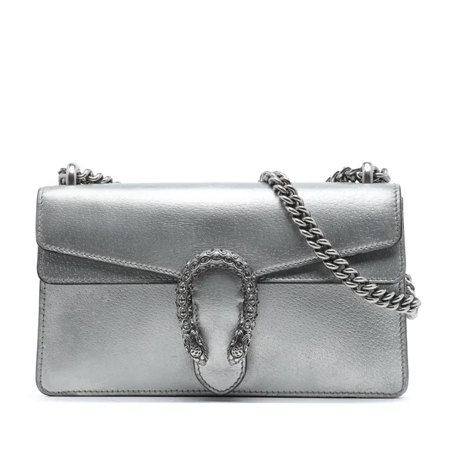 Silver Gucci Medium Calfskin Dionysus Crossbody in Silver Calfskin from Designer Revival