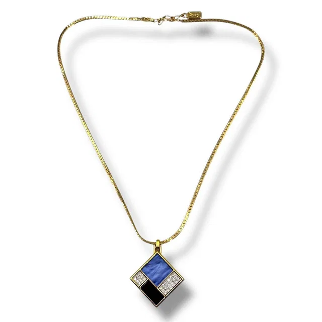 Saint Laurent Necklace Blue &black Panel Rhinestone Gold in Black from The Reluxe